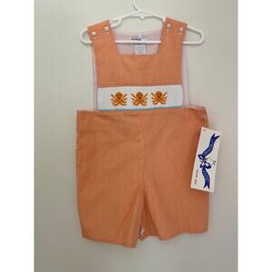 NWT Hand Smocked Silly Goose Orange Toddler Boy Romper Octopus Summer 3